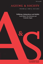 Ageing & Society Volume 31 - Issue 5 -  Wellbeing, Independence and Mobility