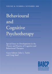 Behavioural and Cognitive Psychotherapy Volume 36 - Special Issue6 -  Developments in the Theory and Practice of Cognitive and Behavioural Therapies