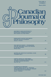 Canadian Journal of Philosophy Volume 31 - Issue 1 -