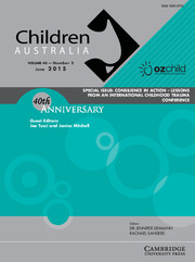 Children Australia Volume 40 - Issue 2 -  CONSILIENCE IN ACTION - LESSONS FROM AN INTERNATIONAL CHILDHOOD TRAUMA CONFERENCE