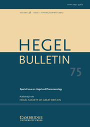 Hegel Bulletin Volume 38 - Special Issue1 -  Hegel and Phenomenology