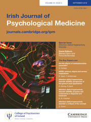 Irish Journal of Psychological Medicine Volume 35 - Special Issue3 -  Attention Deficit Hyperactivity Disorder