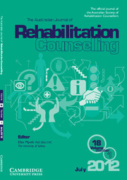 The Australian Journal of Rehabilitation Counselling Volume 18 - Issue 1 -