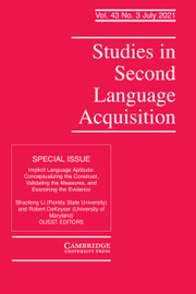 Studies in Second Language Acquisition Volume 43 - Special Issue3 -  Implicit Language Aptitude: Conceptualizing the Construct, Validating the Measures, and Examining the Evidence