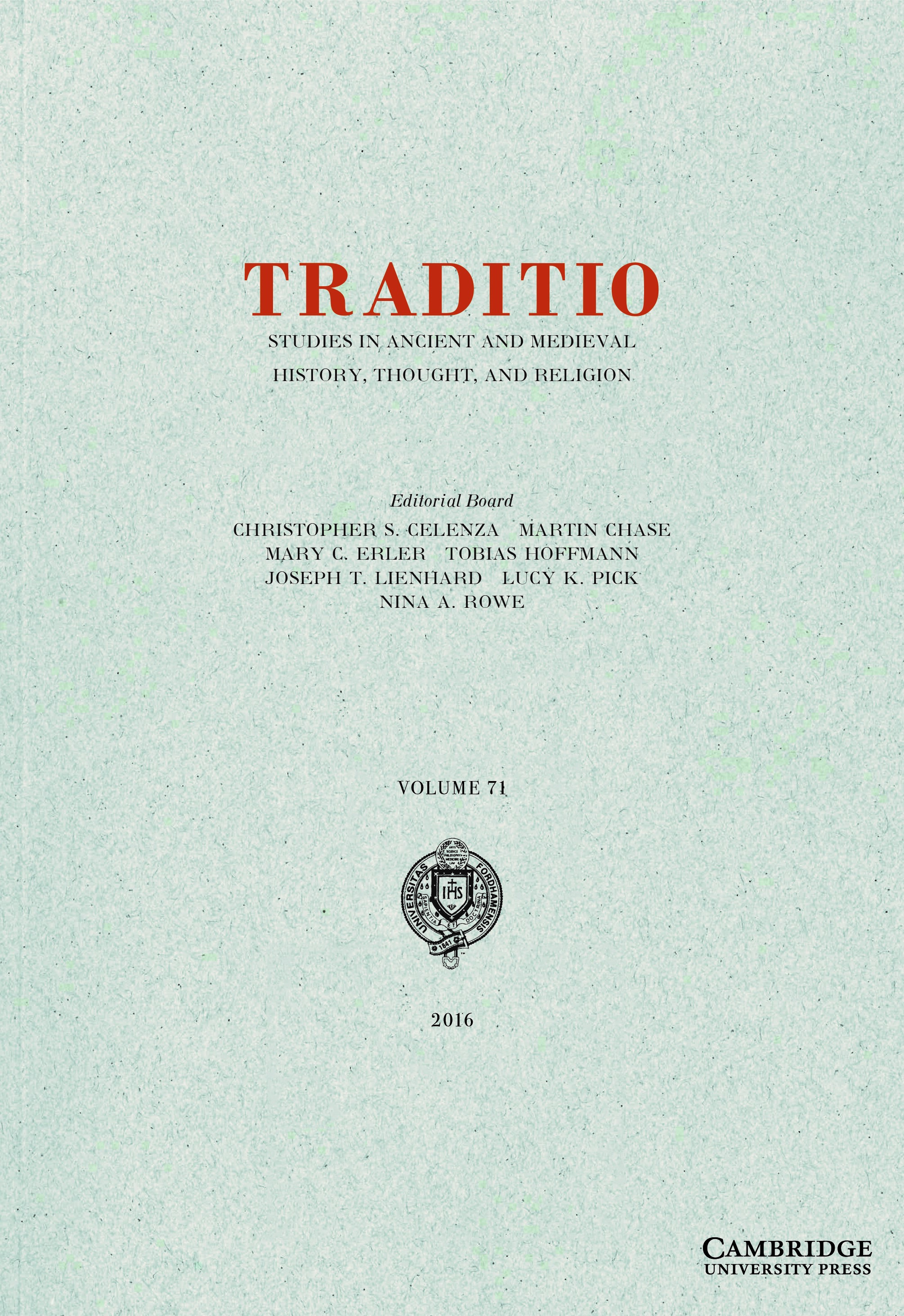 Traditio Volume 71 - Issue  -