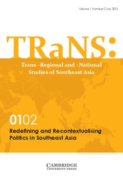 TRaNS: Trans-Regional and -National Studies of Southeast Asia Volume 1 - Special Issue2 -  Redefining and Recontextualising Politics in Southeast Asia